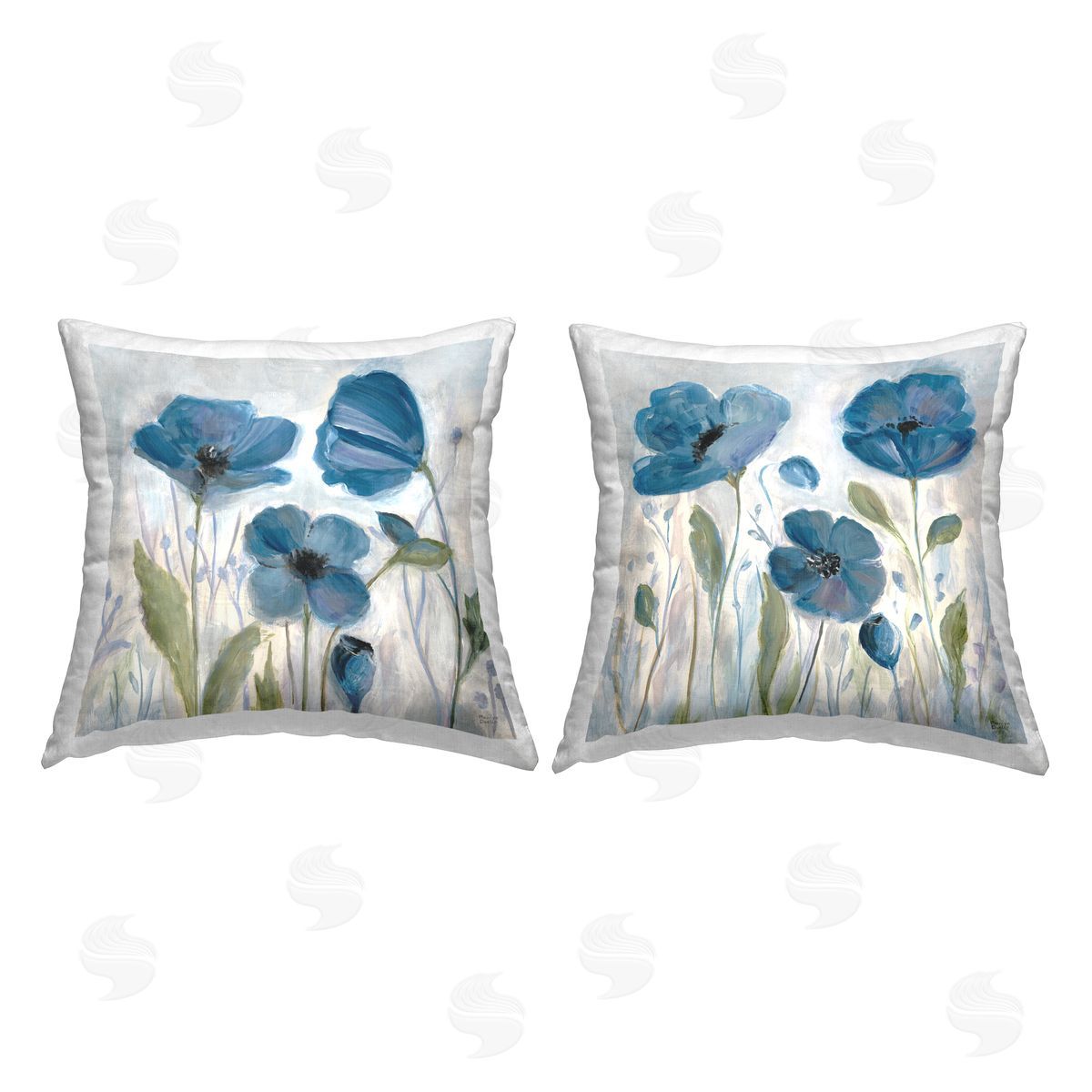 Blue Garden Poppies Decorative Printed Pillow, Home Decor by Jennifer Brinley