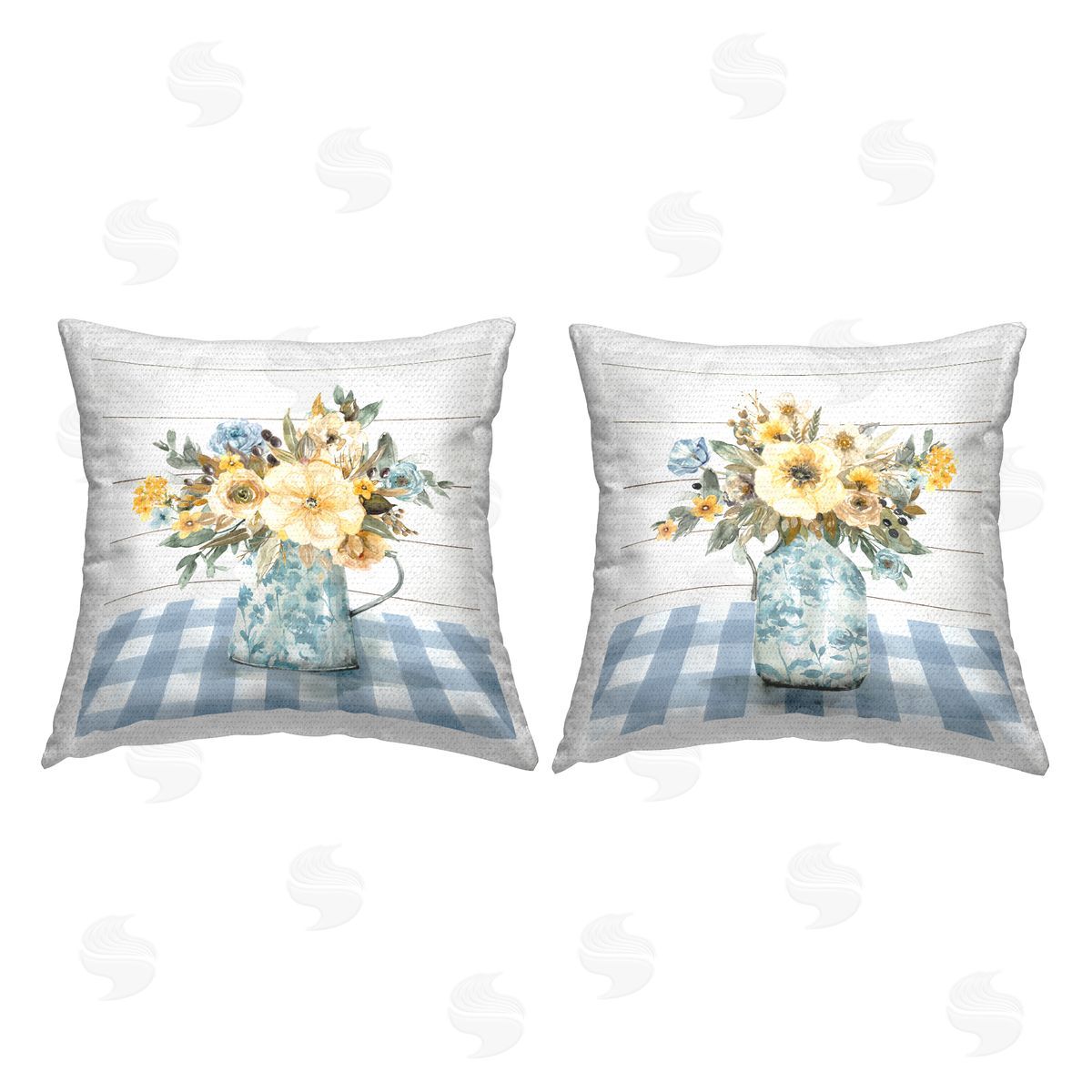 Country Florals on Gingham Outdoor Printed Pillow, Home Decor by Jennifer Brinley