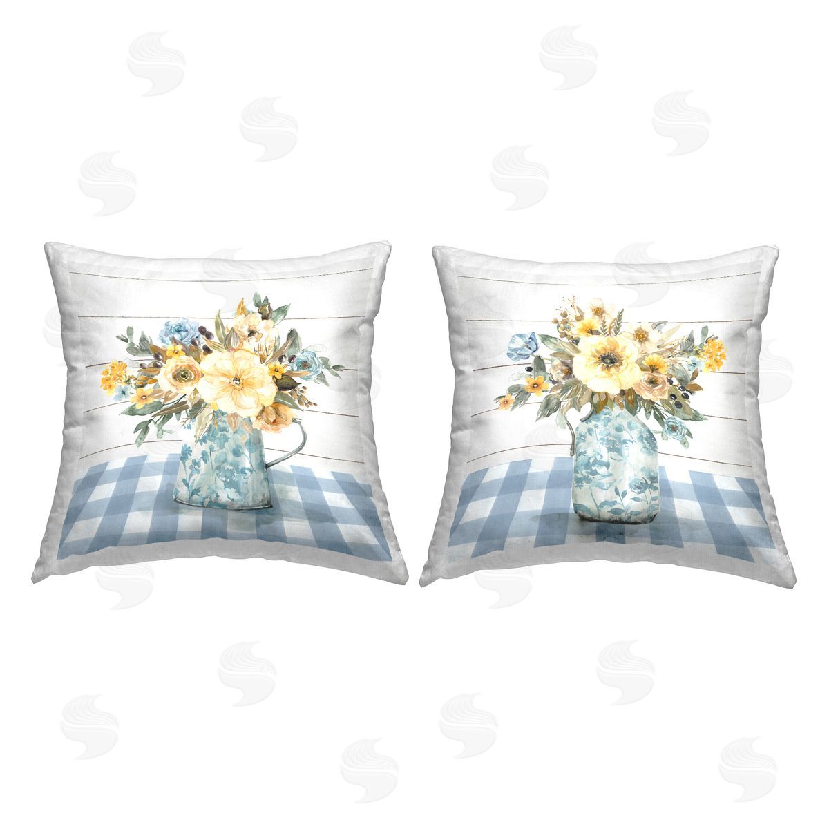 Country Florals on Gingham Decorative Printed Pillow, Home Decor by Jennifer Brinley
