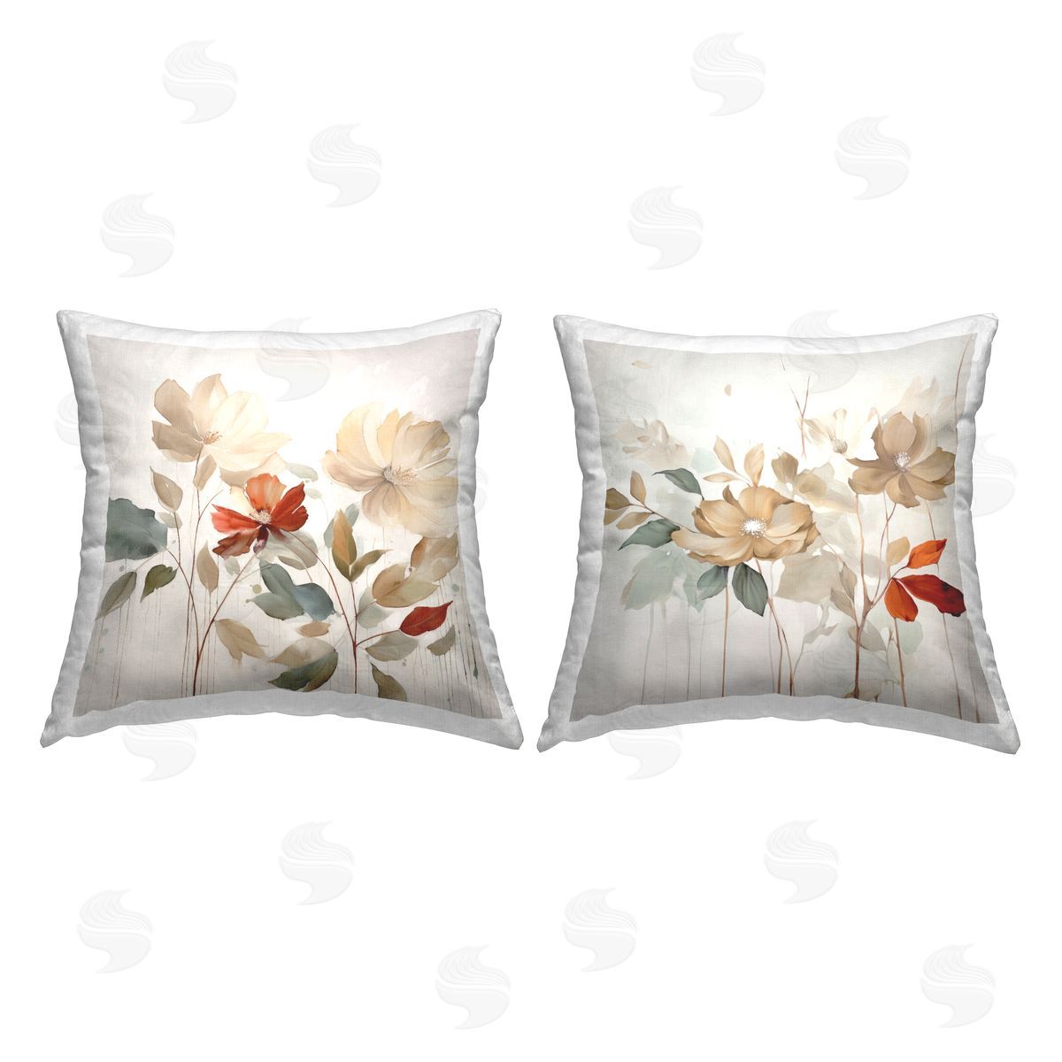 Neutral Blooming Flowers Decorative Printed Pillow, Home Decor by Jennifer Brinley