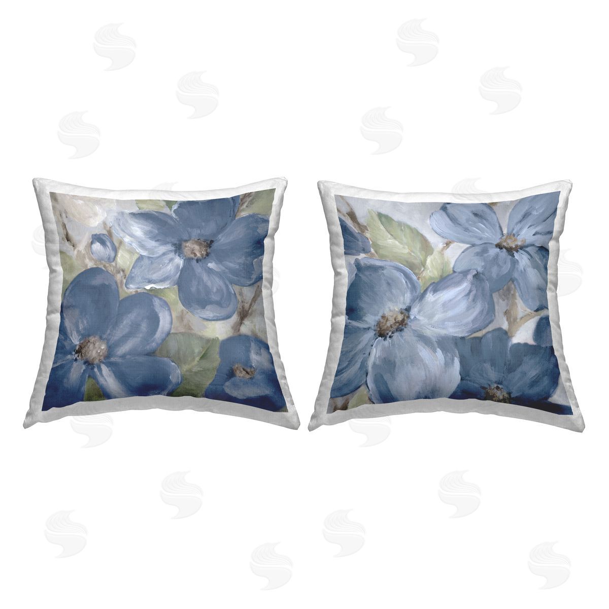 Traditional Blue Flowers Decorative Printed Pillow, Home Decor by Jennifer Brinley