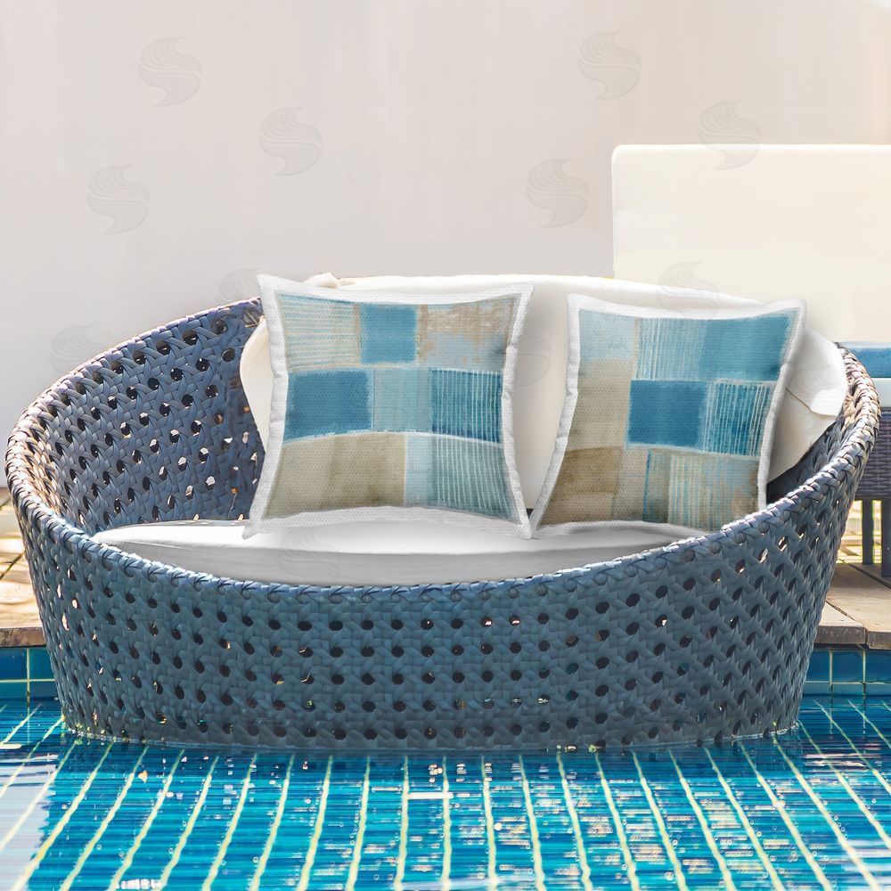 Flora Kouta Weathered Geometric Pattern Outdoor Quick-Dry Polyester Printed Throw Pillow in Back Yard