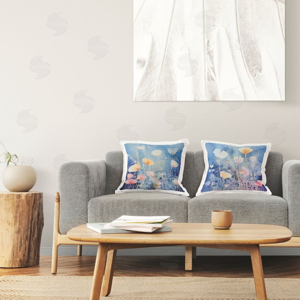 Irena Orlov Abstract Blue Flower Layers Printed Plush Polyester Throw Pillow On Chair