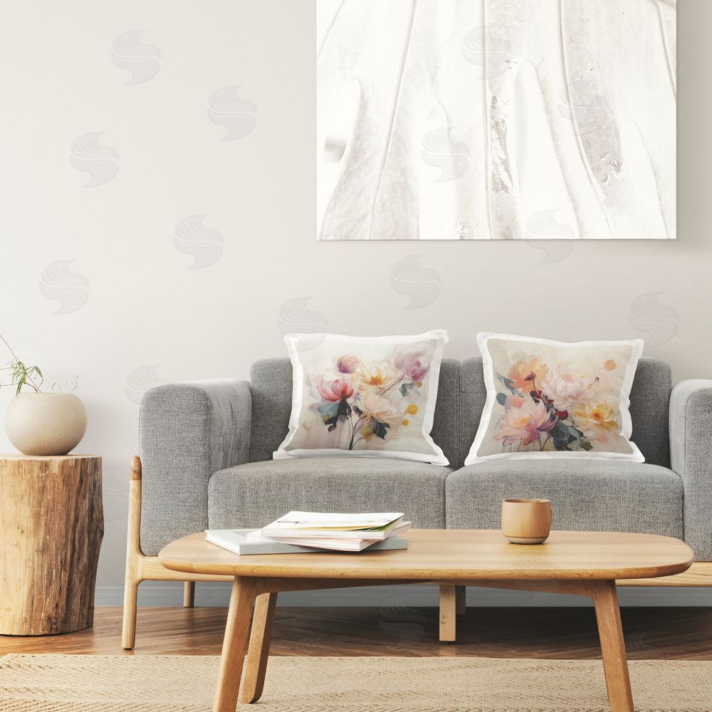 Irena Orlov Traditional Neutral Blossoms Printed Plush Polyester Throw Pillow On Chair