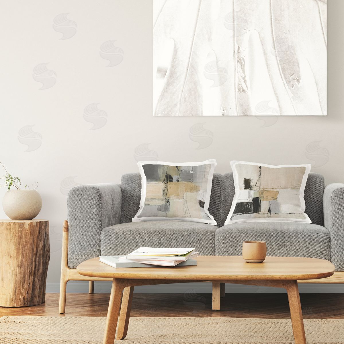 Lanie Loreth Neutral & Grey Abstraction Printed Plush Polyester Throw Pillow