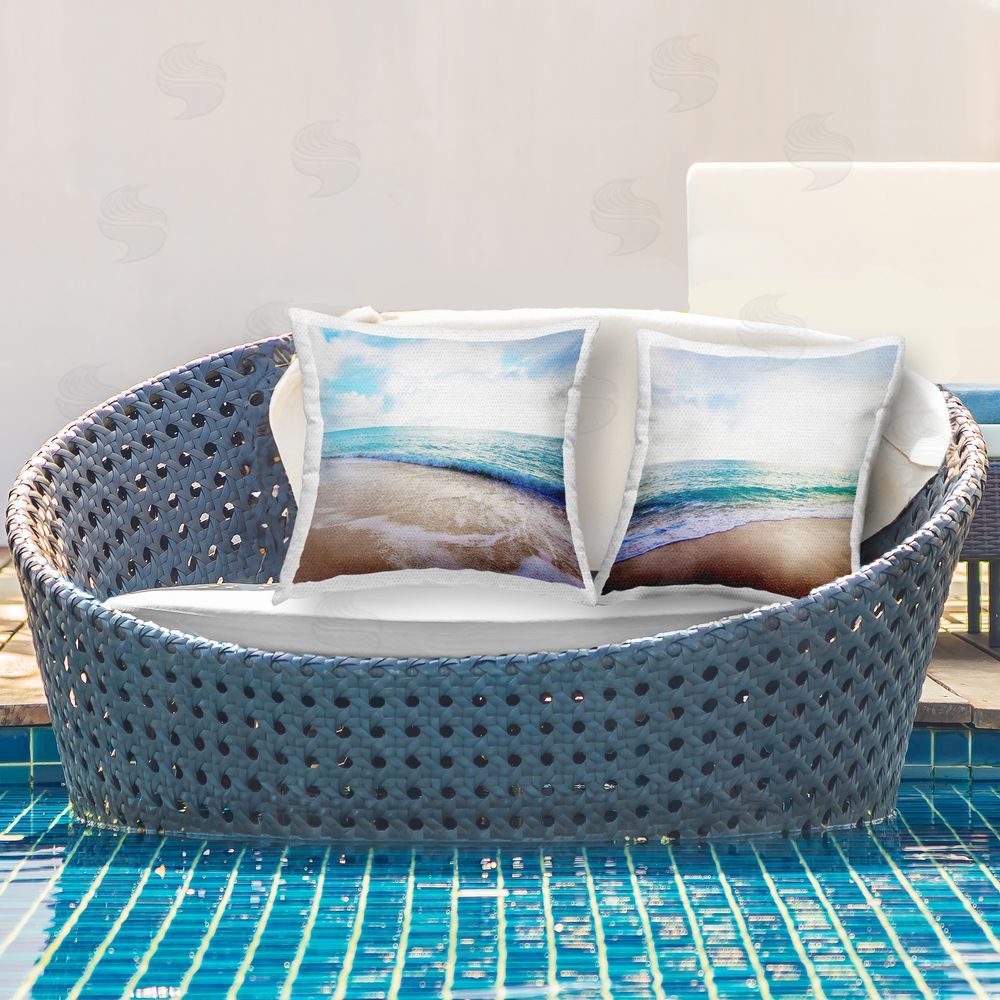 Susan Bryant Waves Breaking Shoreline Outdoor Quick-Dry Polyester Printed Throw Pillow in Back Yard