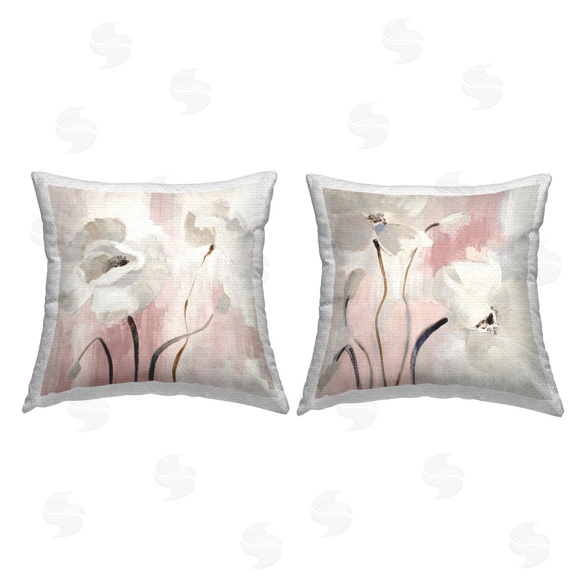 Lanie Loreth Abstract White Poppies Outdoor Quick-Dry Polyester Printed Throw Pillow