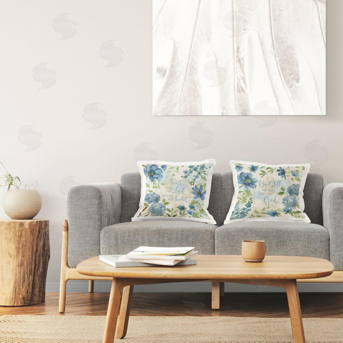 Katrina Craven Trust Be Still Blue Hydrangea Printed Plush Polyester Throw Pillow