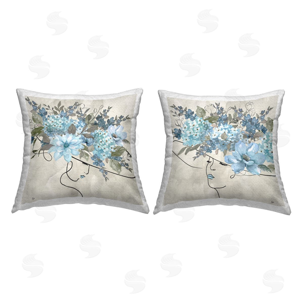 Katrina Craven Female Figure Floral Hat Outdoor Quick-Dry Polyester Printed Throw Pillow