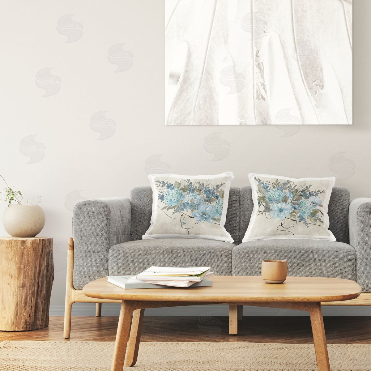 Katrina Craven Female Figure Floral Hat Printed Plush Polyester Throw Pillow