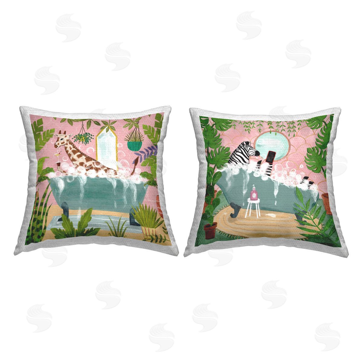Farida Zaman Giraffe Zebra Safari Animal Tub Outdoor Quick-Dry Polyester Printed Throw Pillow