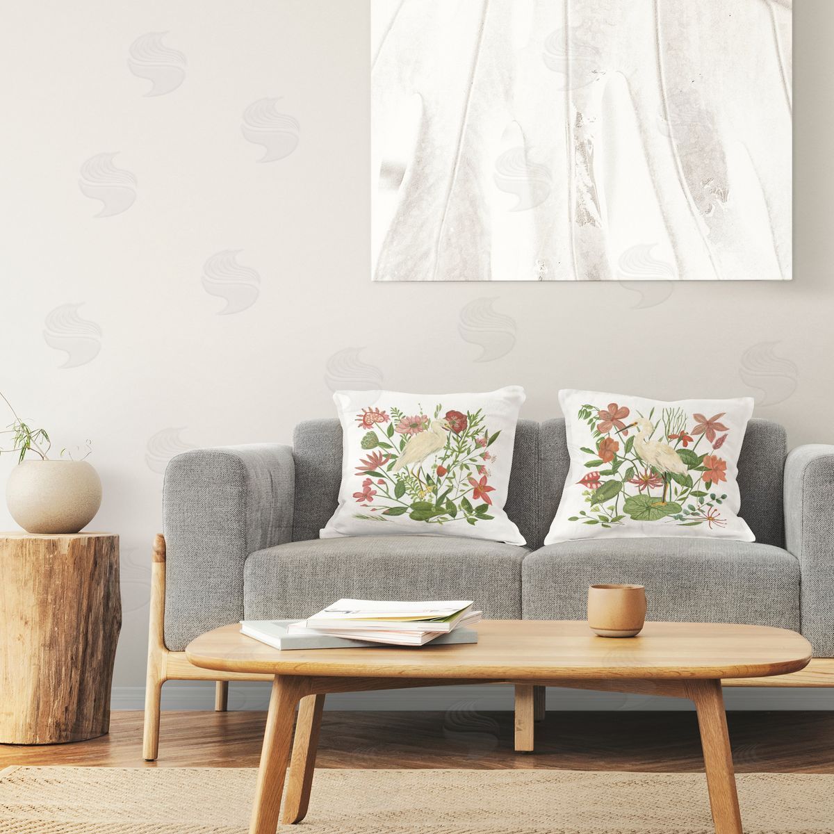 Stupell Studio Egrets Color Pop Flowers Printed Plush Polyester Throw Pillow