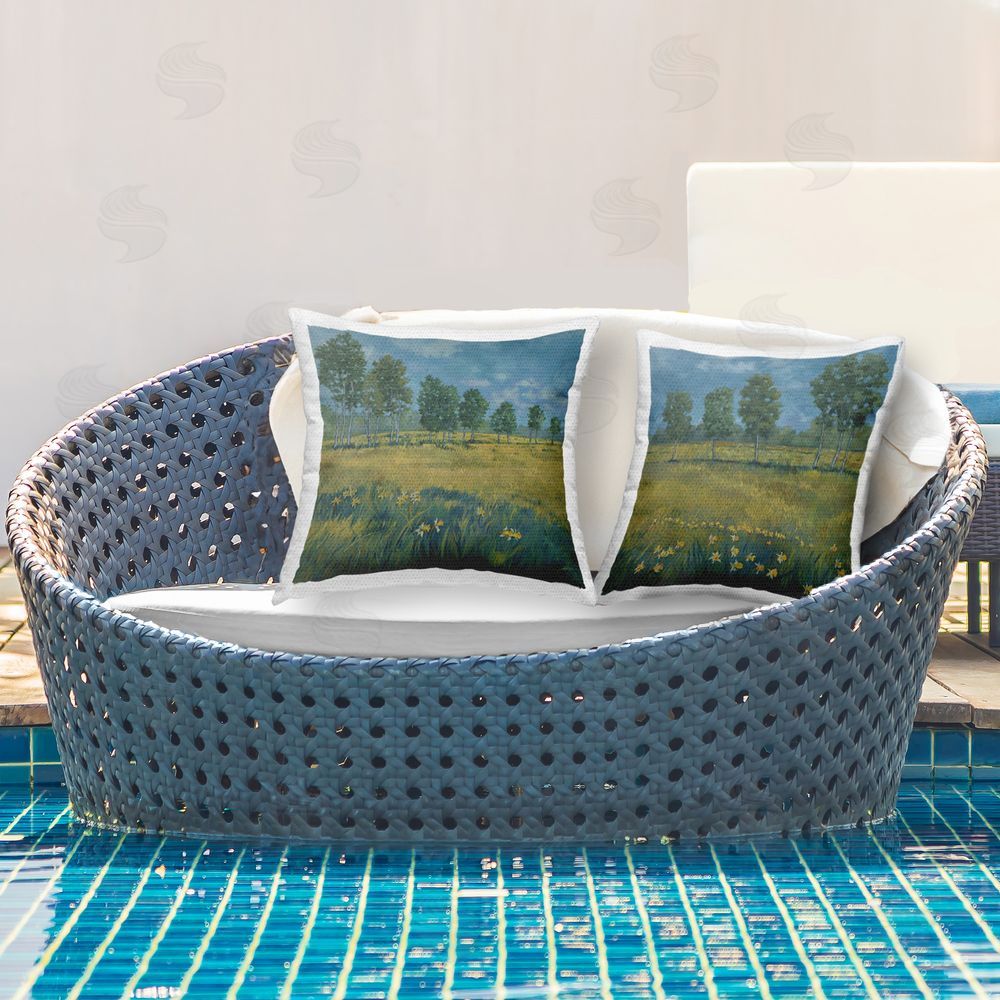 Stupell Studio Daffodil Tree Lined Field Outdoor Quick-Dry Polyester Printed Throw Pillow in Back Yard