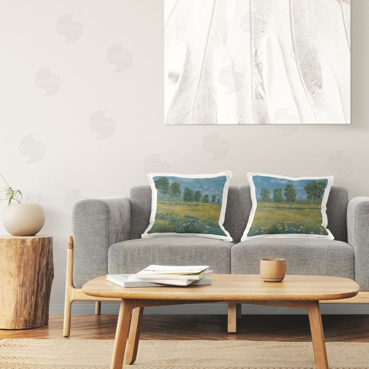 Stupell Studio Daffodil Tree Lined Field Printed Plush Polyester Throw Pillow