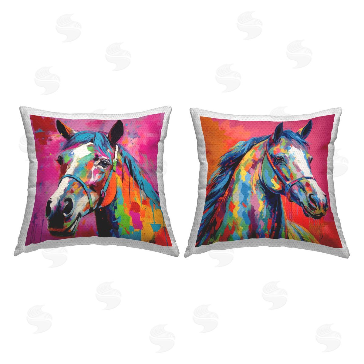 Stupell Studio Bright Neon Horse Portrait  Outdoor Quick-Dry Polyester Printed Throw Pillow