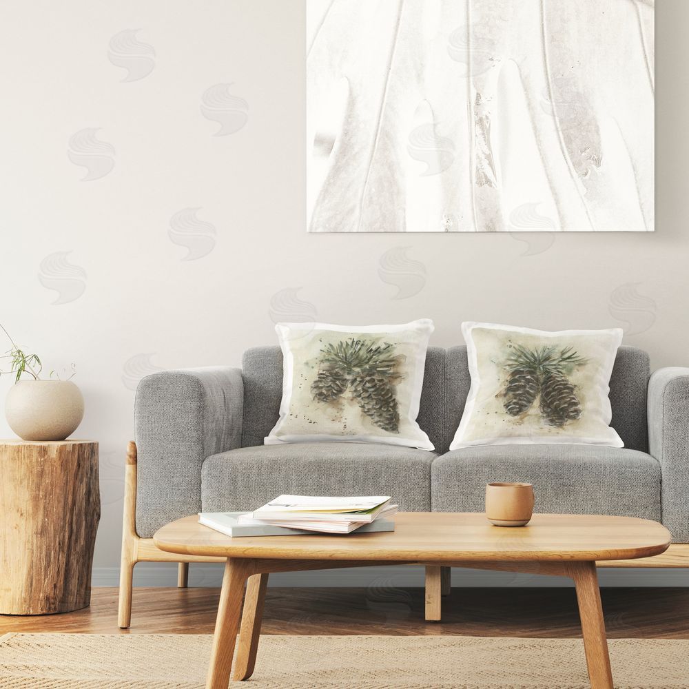 Stupell Studio Watercolor Drawing Pine Cones  Printed Plush Polyester Throw Pillow On Chair