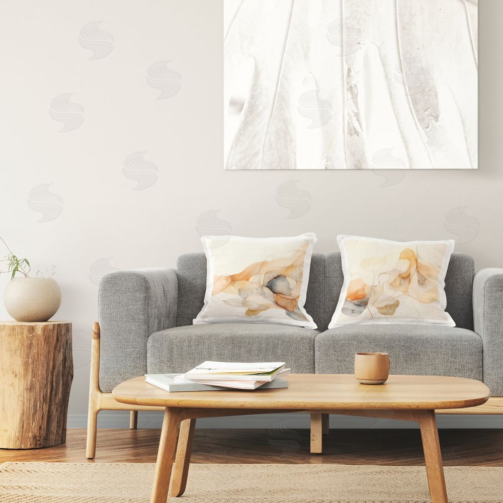 Stupell Studio Abstract Peach Watercolor Shapes Printed Plush Polyester Throw Pillow On Chair