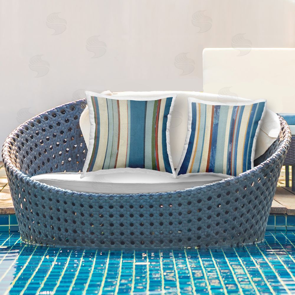 Pippin Schupbach Blue Irregular Stripes Outdoor Quick-Dry Polyester Printed Throw Pillow in Back Yard