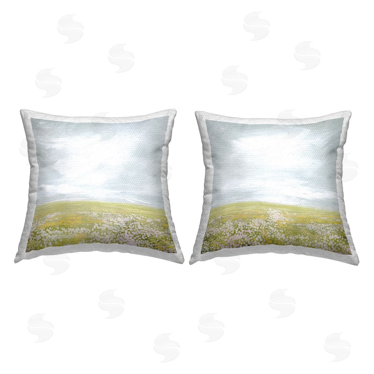 Grace Popp Flowering Field Wispy Clouds Outdoor Quick-Dry Polyester Printed Throw Pillow