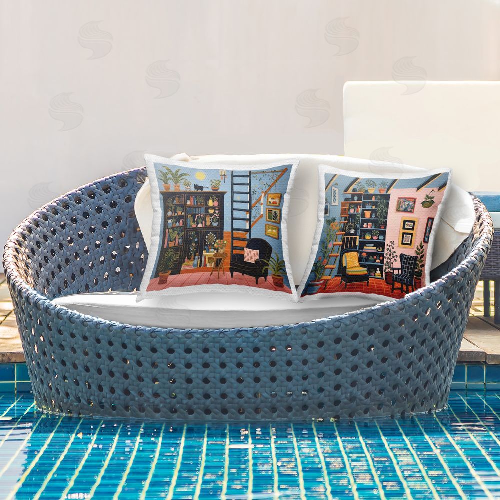 Lazar Studio Cozy Decorated Reading Nook  Outdoor Quick-Dry Polyester Printed Throw Pillow in Back Yard
