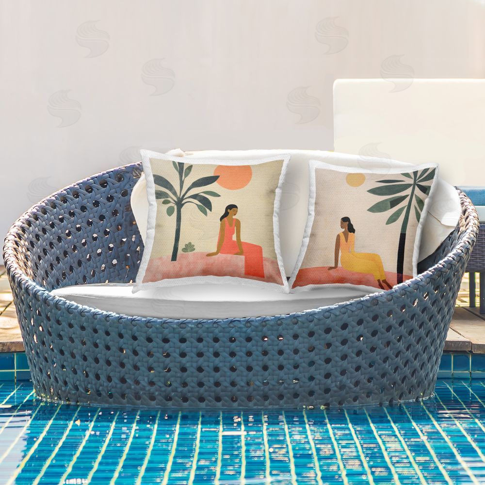 Lazar Studio Female Figure Resting Outdoors Outdoor Quick-Dry Polyester Printed Throw Pillow in Back Yard