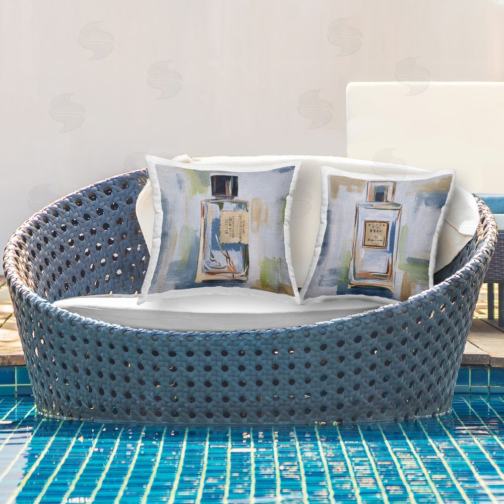 Melissa Wang Abstract Cologne Perfume Bottle  Outdoor Quick-Dry Polyester Printed Throw Pillow in Back Yard