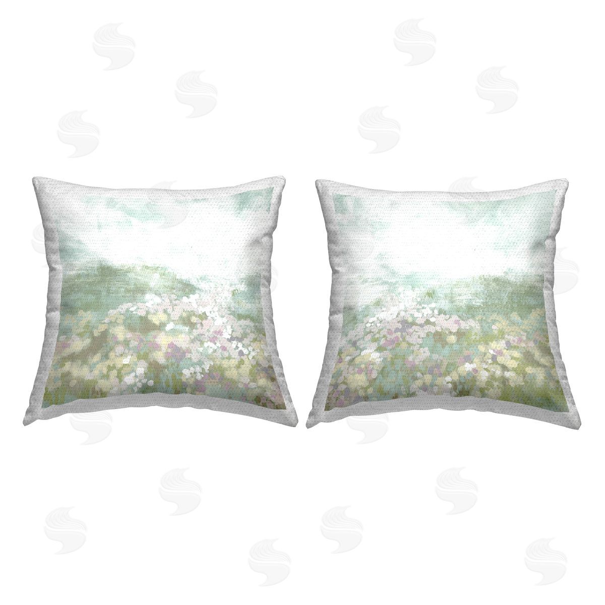June Erica Vess Muted Pastel Flower Field Outdoor Quick-Dry Polyester Printed Throw Pillow