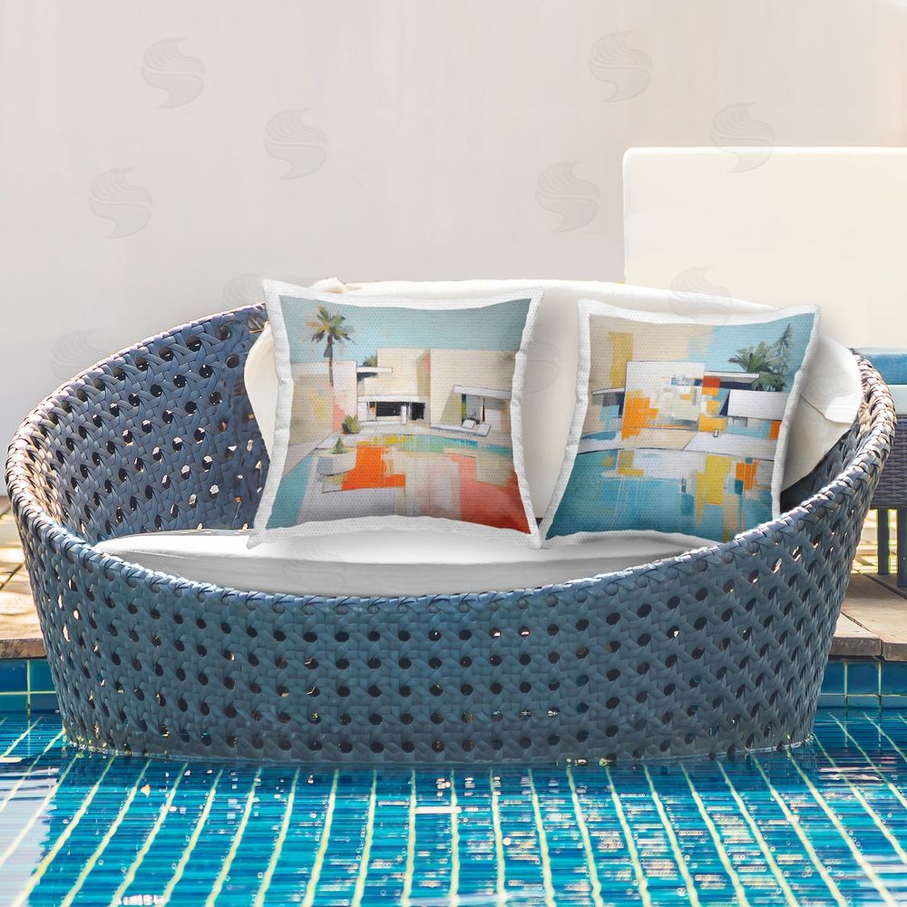 Irena Orlov Abstract Modern Tropical House Outdoor Quick-Dry Polyester Printed Throw Pillow in Back Yard