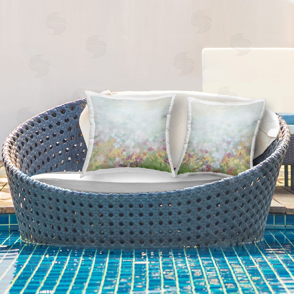 June Erica Vess Pastel Spring Flower Field  Outdoor Quick-Dry Polyester Printed Throw Pillow in Back Yard