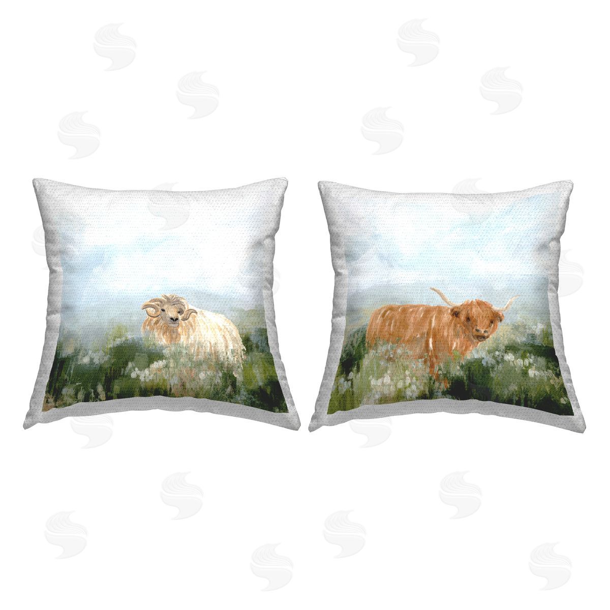 June Erica Vess Cattle & Ram Roaming Outdoor Quick-Dry Polyester Printed Throw Pillow