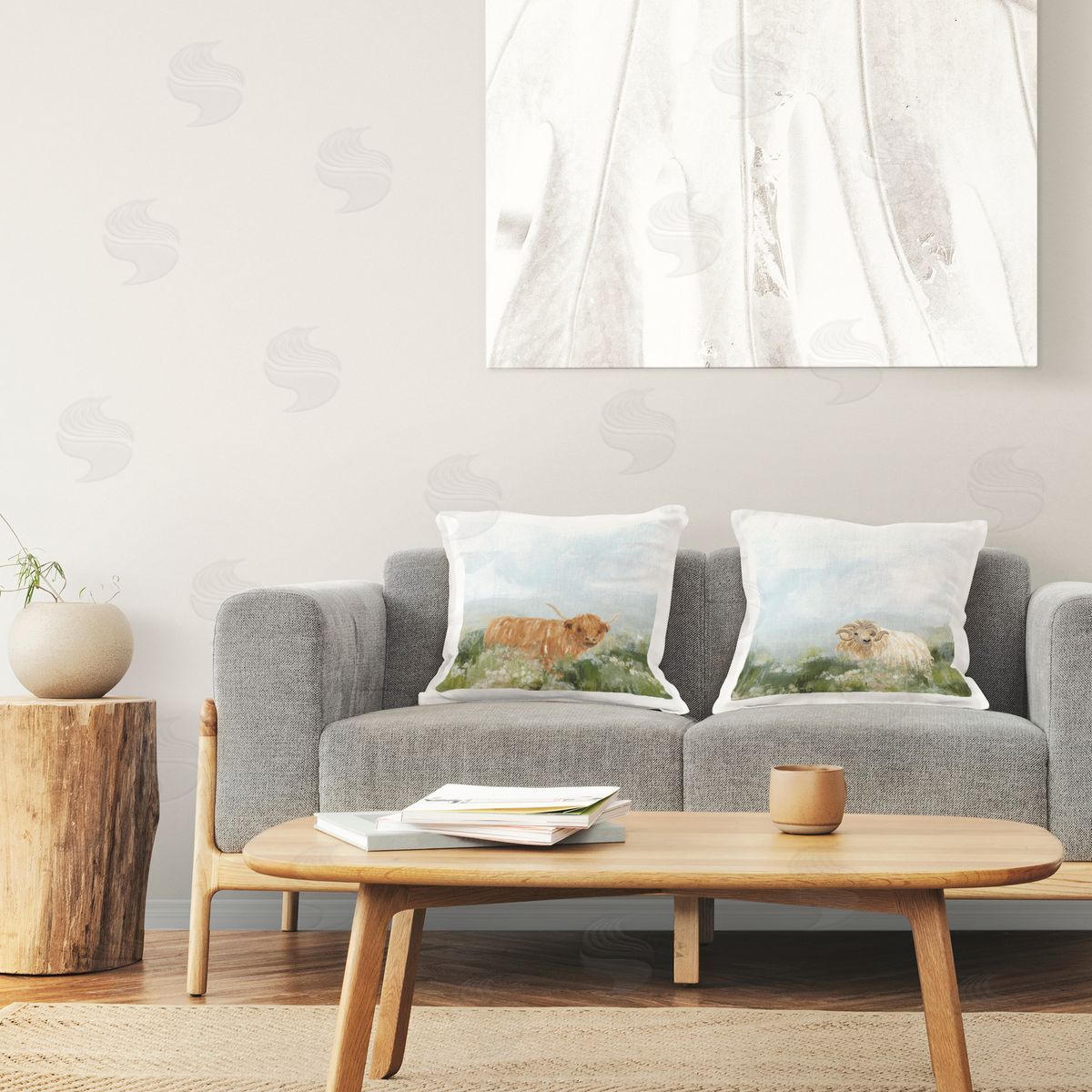 June Erica Vess Cattle & Ram Roaming Printed Plush Polyester Throw Pillow