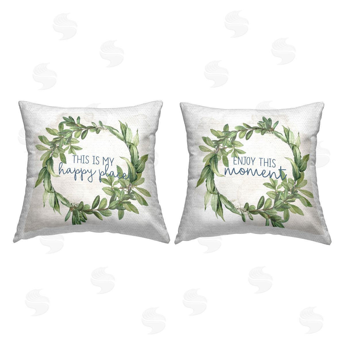 Anne Bailey Enjoy Happy Greenery Wreath  Outdoor Quick-Dry Polyester Printed Throw Pillow