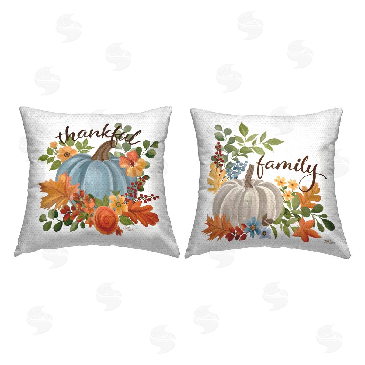 Cat Thurman Designs Family Thankful Fall Pumkin  Outdoor Quick-Dry Polyester Printed Throw Pillow