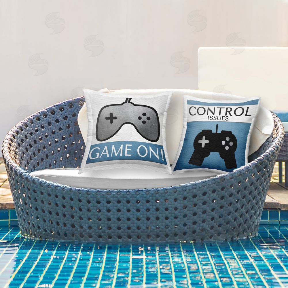 Kim Allen Controller Gamer Phrases Outdoor Quick-Dry Polyester Printed Throw Pillow in Back Yard