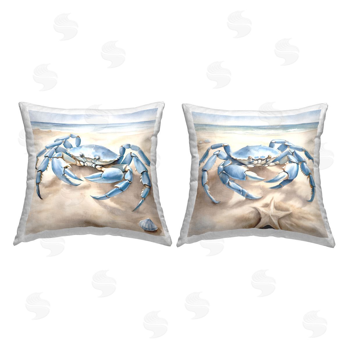 Kim Allen Blue Crab on Shore Printed Plush Polyester Throw Pillow