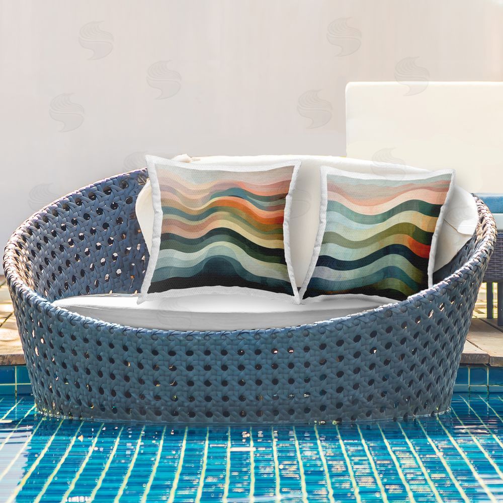 Lazar Studio Dynamic Abstract Wave Outdoor Quick-Dry Polyester Printed Throw Pillow in Back Yard