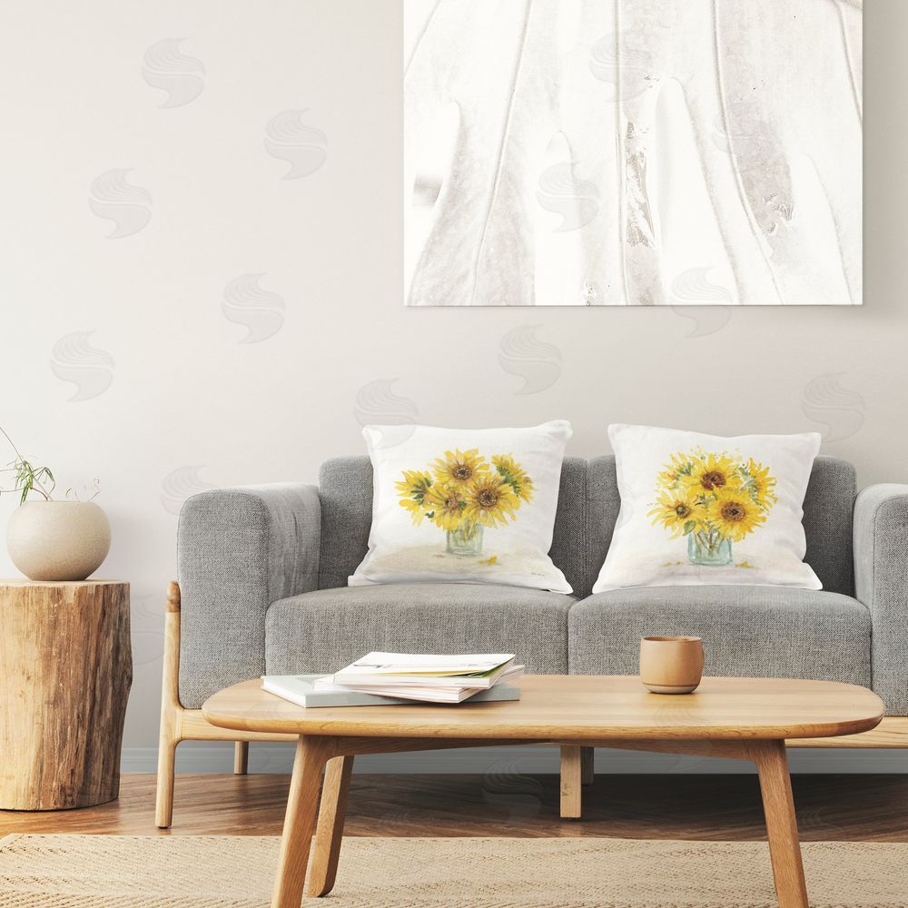 Paul Brent Sunflower Bouquet Jar  Printed Plush Polyester Throw Pillow On Chair