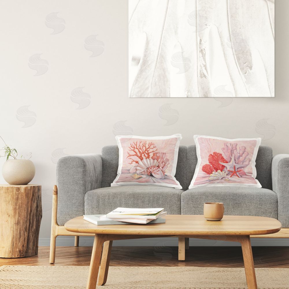 Paul Brent Pink Coral Still Life  Printed Plush Polyester Throw Pillow On Chair