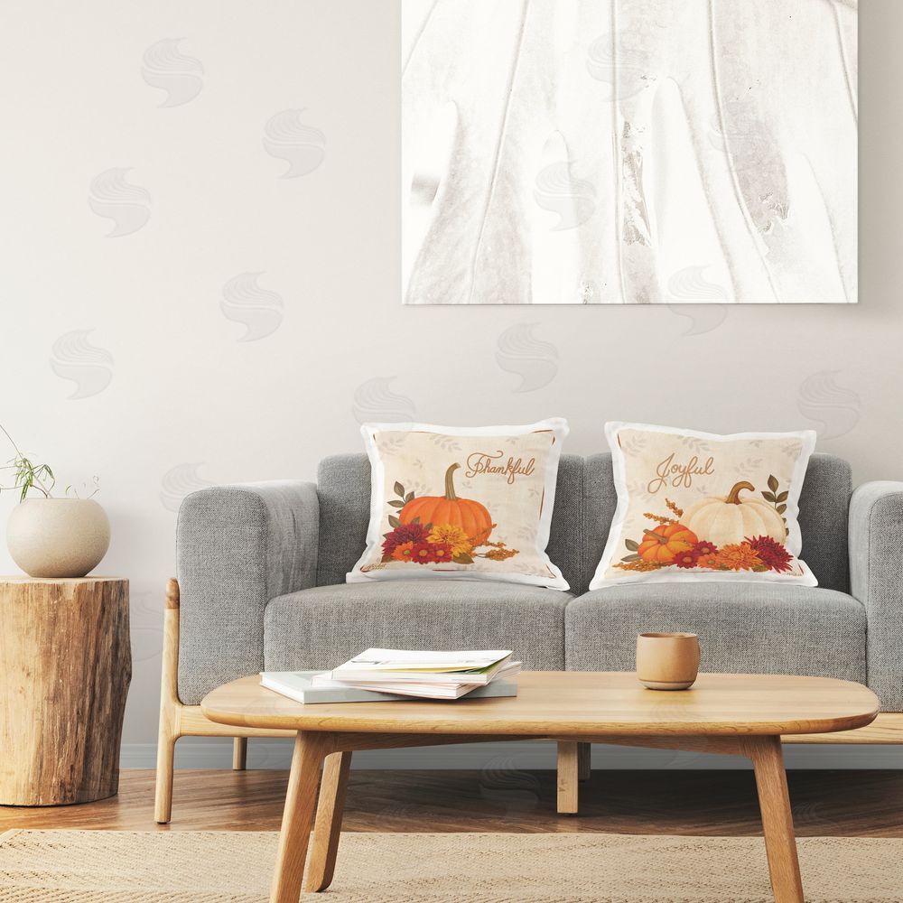 Mardell Schuster Joyful Thankful Sentiment Pumpkin  Printed Plush Polyester Throw Pillow On Chair