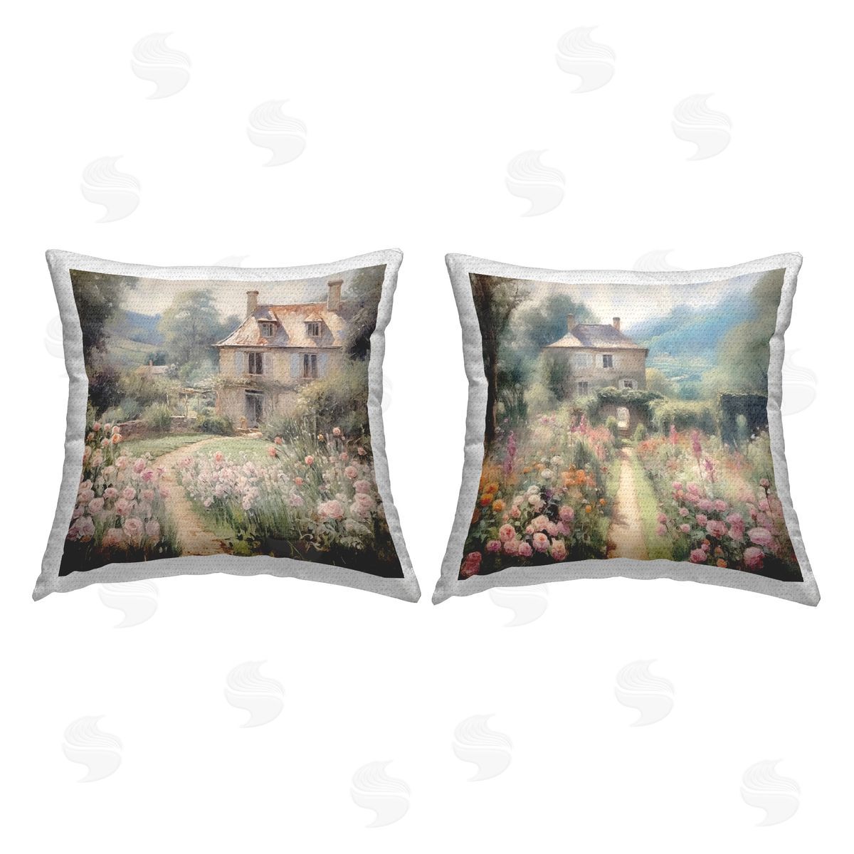 Riley B Quaint French Country Garden Outdoor Quick-Dry Polyester Printed Throw Pillow