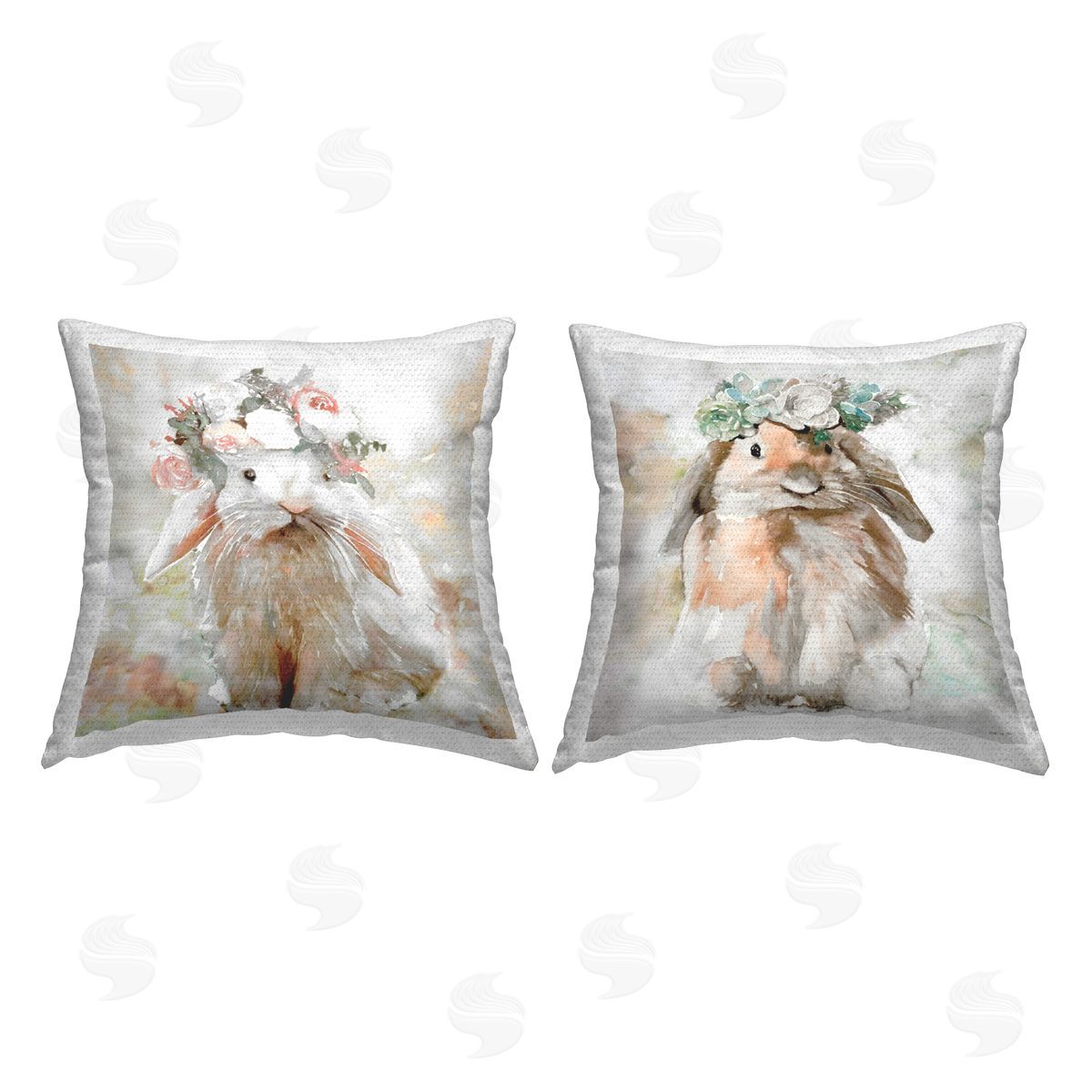 Stellar Design Studio Soft Spring Floral Bunnies Outdoor Quick-Dry Polyester Printed Throw Pillow