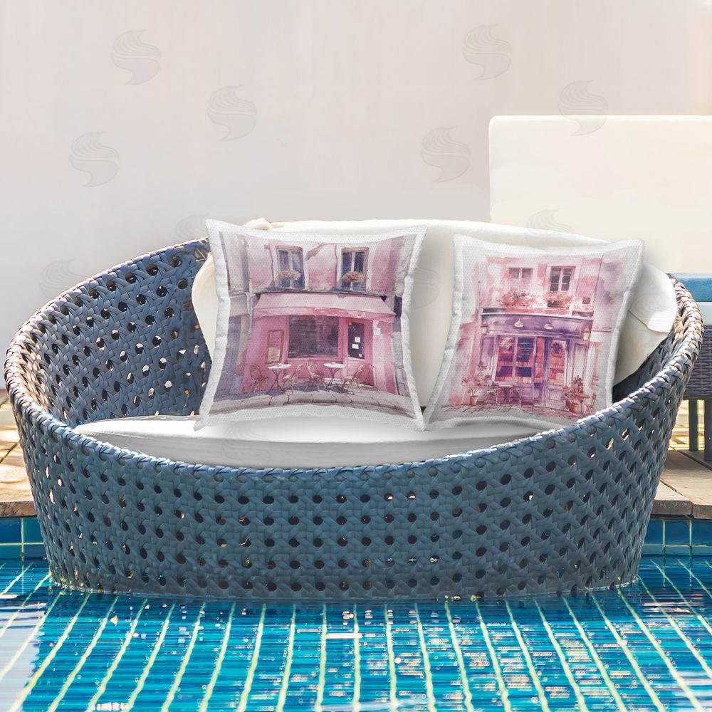 Steve Hunziker Blush Pink Bistro Outdoor Quick-Dry Polyester Printed Throw Pillow in Back Yard