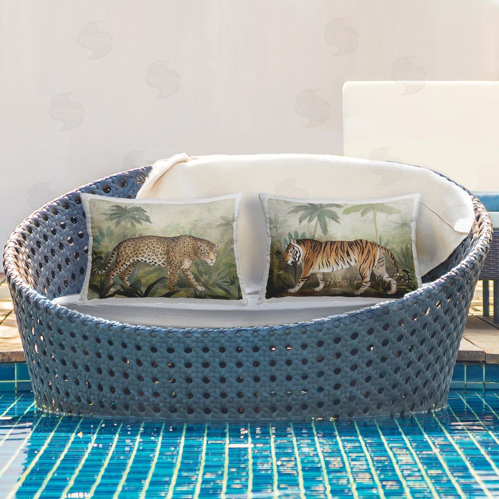 Julia Purinton Big Cats Prowl Outdoor Quick-Dry Polyester Printed Throw Pillow in Back Yard