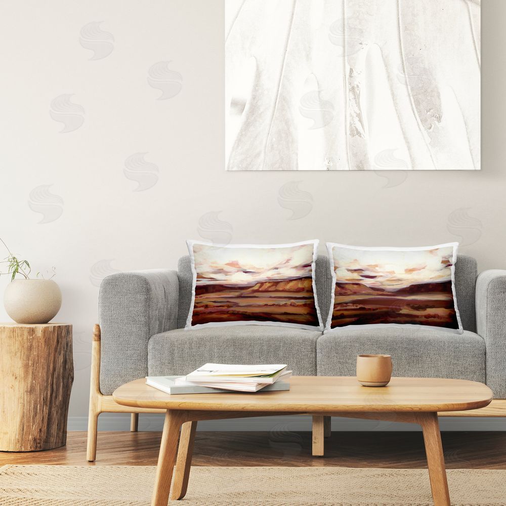 Haley Knighten Mauve Mesa Abstract Landscape  Printed Plush Polyester Throw Pillow On Chair