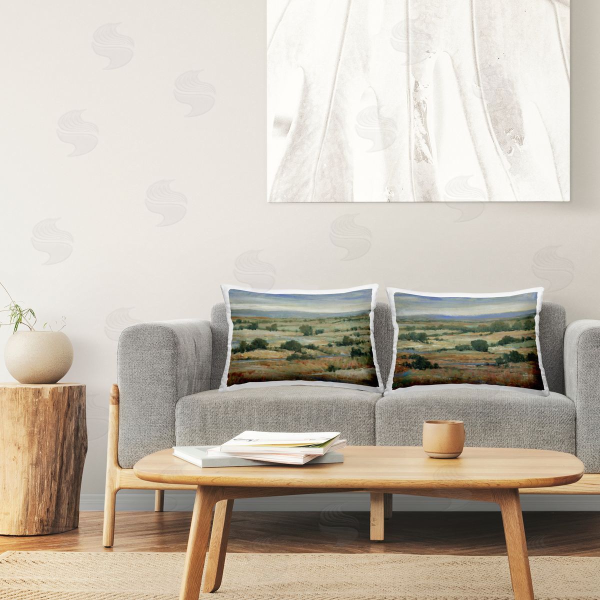 Tim O'Toole Abstract Farm Field Landscape  Printed Plush Polyester Throw Pillow