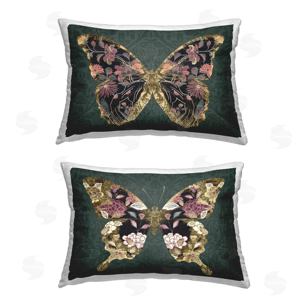 Victoria Barnes Gold Black Floral Butterfly Outdoor Quick-Dry Polyester Printed Throw Pillow