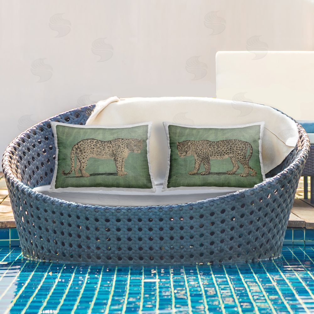 June Erica Vess Stunned Jaguar Hunting  Outdoor Quick-Dry Polyester Printed Throw Pillow in Back Yard