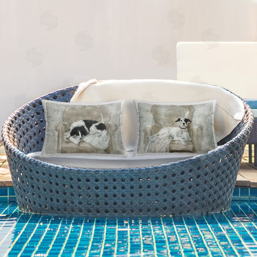 Carol Robinson Dog's Favorite Chairs Outdoor Quick-Dry Polyester Printed Throw Pillow in Back Yard