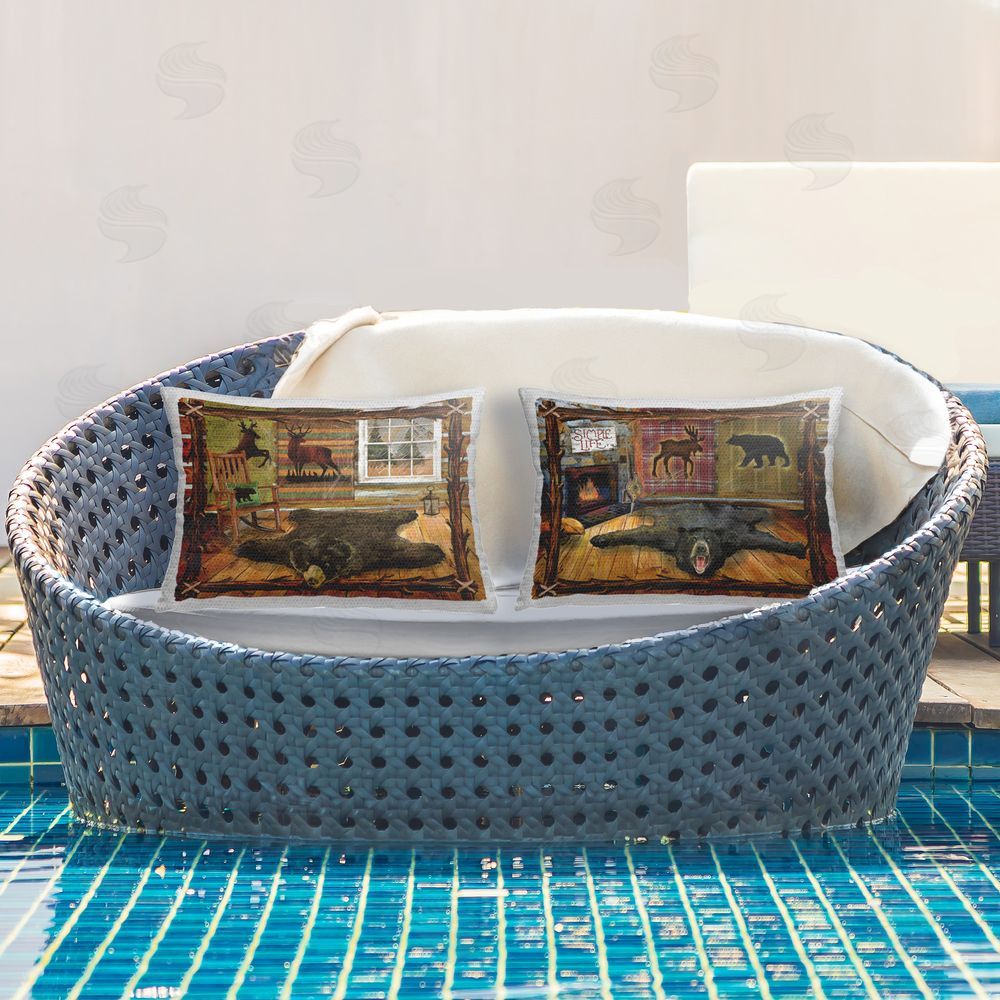 Ed Wargo Log Cabin Interiors Outdoor Quick-Dry Polyester Printed Throw Pillow in Back Yard