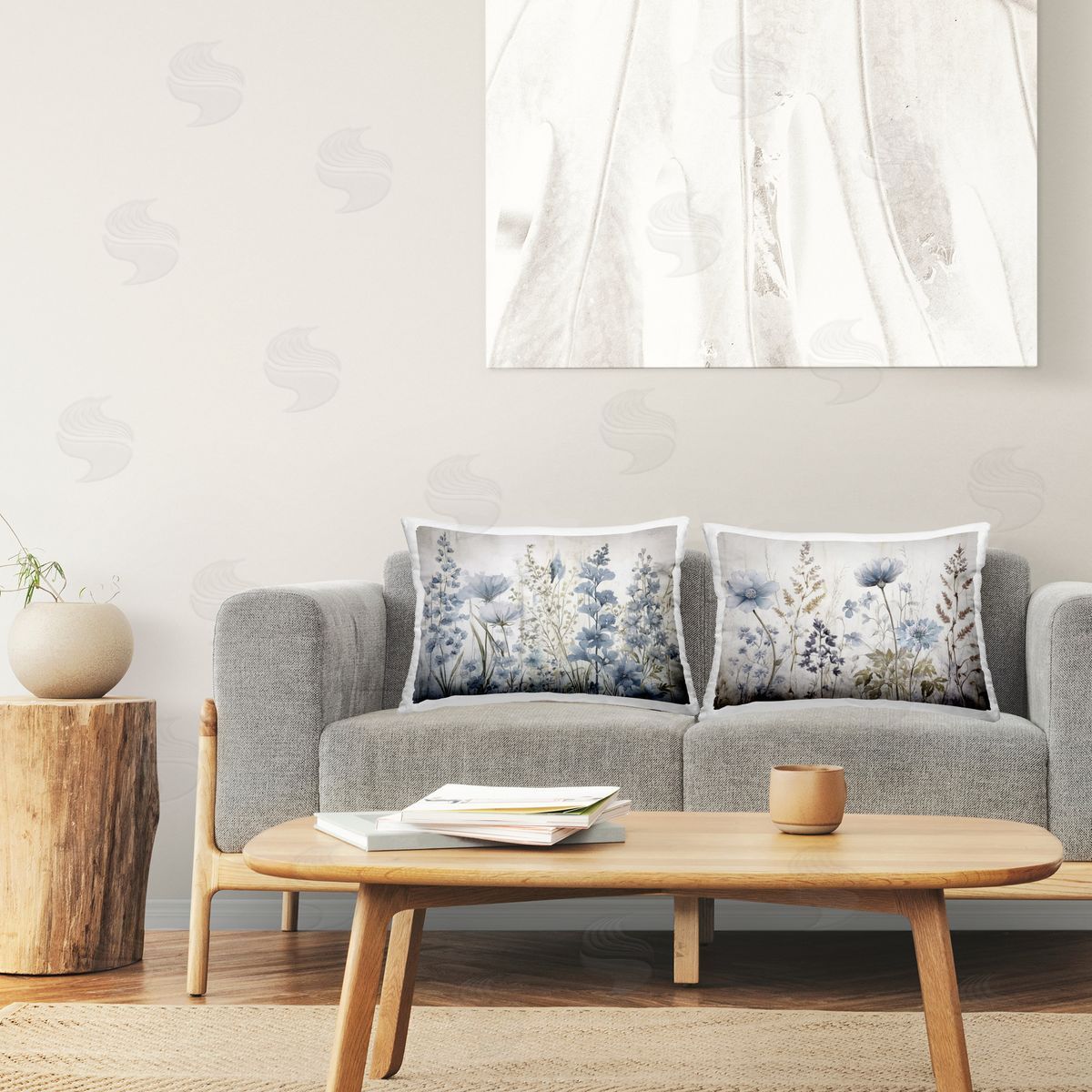 Sasha Muted Cottage Blooms Printed Plush Polyester Throw Pillow